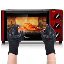 Heat Resistant Forearm Protection Long Cuff Silicone Grip Backing Oven Mitts Fire Place Camping Gloves,BBQ Grill Cooking Gloves